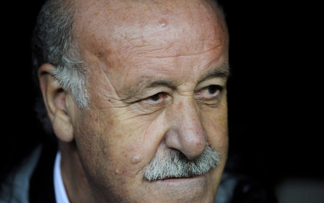 Vicente del bosque sur le banc de touche avant le debut du match de qualification pour l'euro 2016 contre la slovaquie a oviedo, espagne