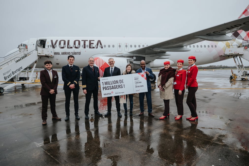 Avec 323.000 passagers en 2024 (+ 16% sur un an), le trafic de la base Volotea de Brest représente plus d'un tiers du trafic global annuel de l'aéroport Brest Bretagne.