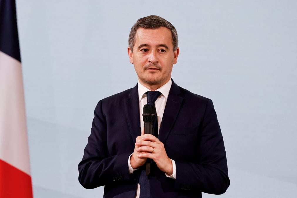 Le ministre francais de l'interieur gerald darmanin s'exprime a l'elysee