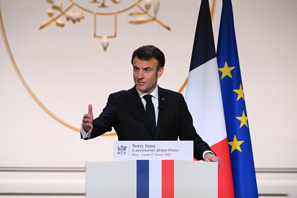 Le president emmanuel macron prononce un discours avant sa visite en afrique centrale, a paris