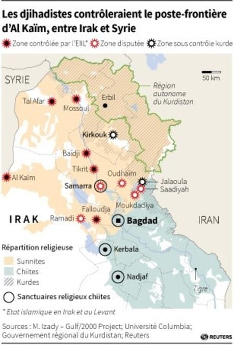Les djihadistes sunnites contrôleraient un poste-frontière en Irak