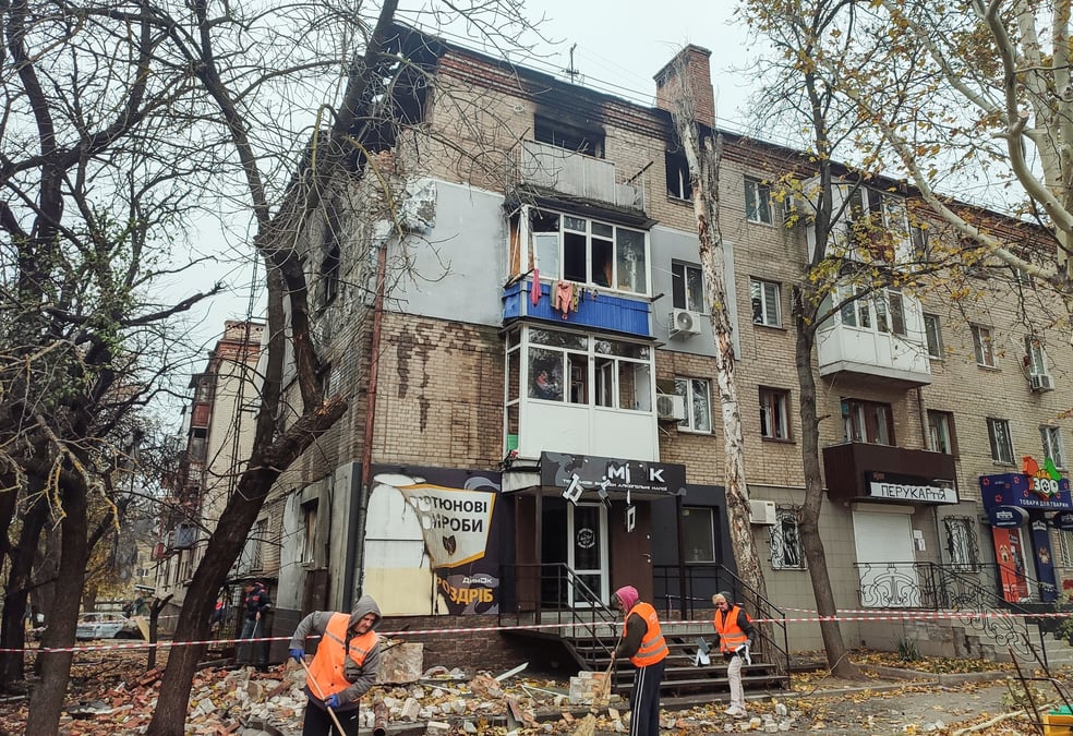 Le site d'une attaque de drone russe a mykolaiv