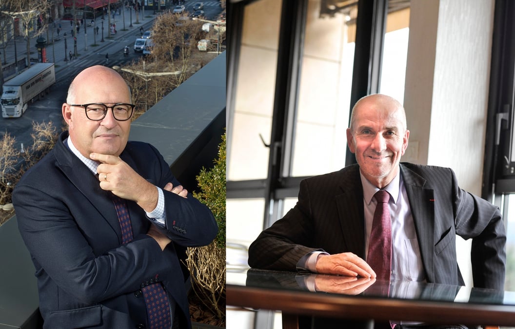 Bernard Sala, président de Routes de France, et Yves Krattinger, président du conseil départemental de Haute-Saône et président de l'Institut des routes, des rues et des infrastructures pour la mobilité (Iddrim).