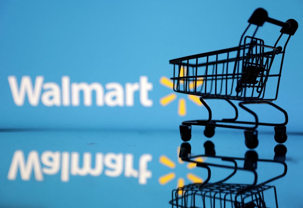 Illustration d'un caddie devant le logo walmart