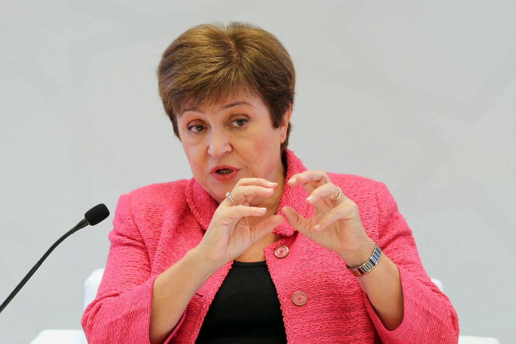 La directrice generale du fonds monetaire international, kristalina georgieva, s'exprime lors d'une conference a riyad, en arabie saoudite