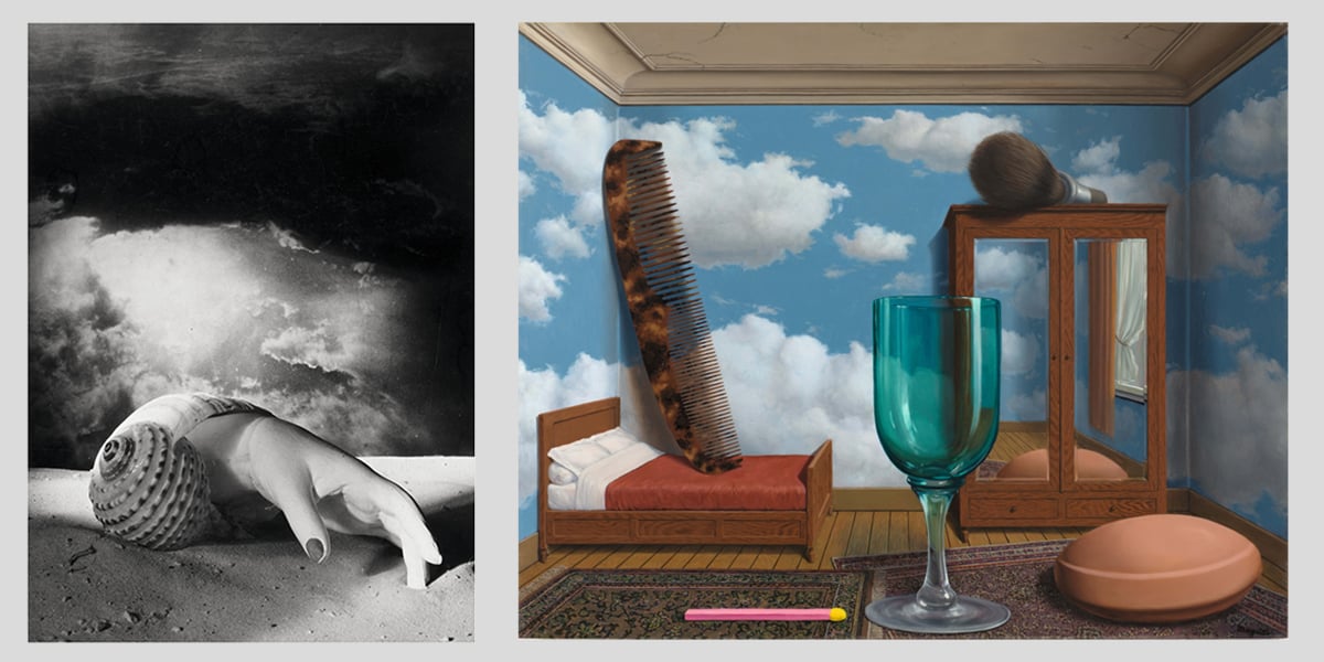 René Magritte, « L’Empire des lumières » ; Ithell Colquhoun, « Scylla ».