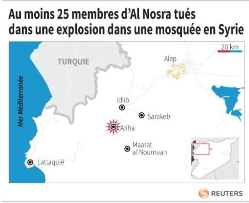 Au moins 25 membres d’al nosra tues dans une explosion dans une mosquee en syrie