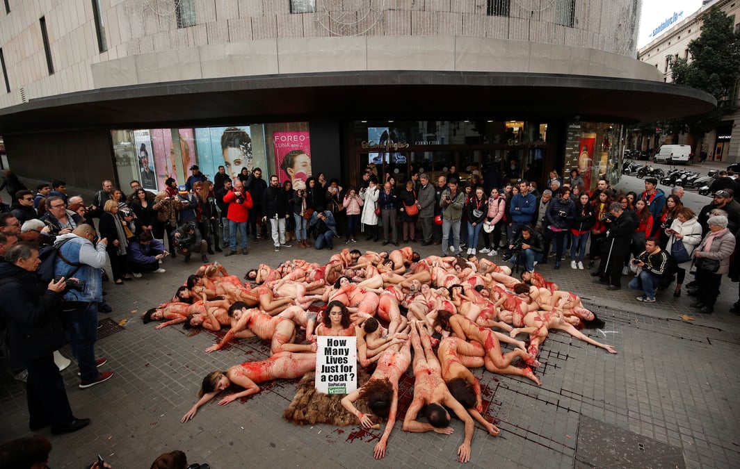 Manifestation contre l'utilisation de la fourrure et du cuir a barcelone