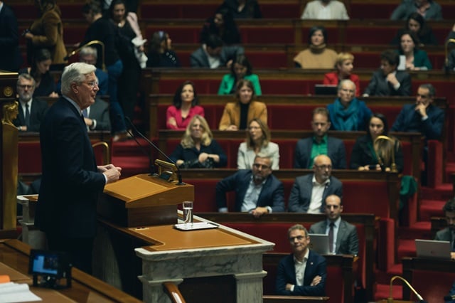 Le Premier ministre Michel Barnier au perchoir de l'Assemblée nationale ce lundi 2 décembre.