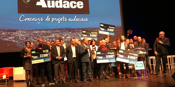 Final du concours Alès Audace, avec l'ensemble des lauréats et partenaires