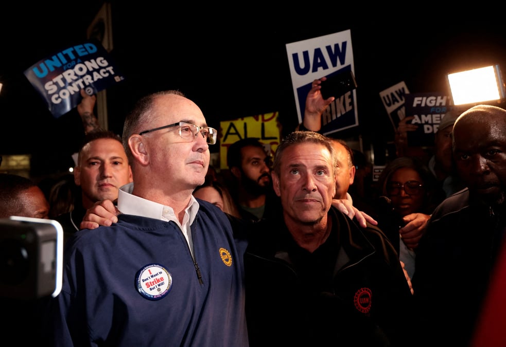 Le president du syndicat united auto workers, shawn fain
