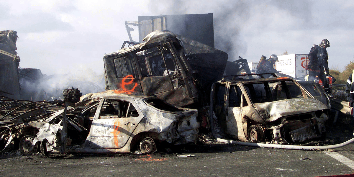Accident, 2002, autoroute A10, catastrophe routière,Poitiers, voitures, camions, incendie