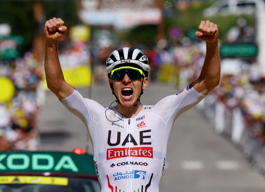 Tadej pogacar a l'arrive de la quatrieme etape du tour de france
