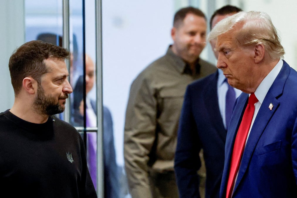 File photo: republican presidential nominee and former u.s. president donald trump and ukraine's president volodymyr zelenskiy meet in new york