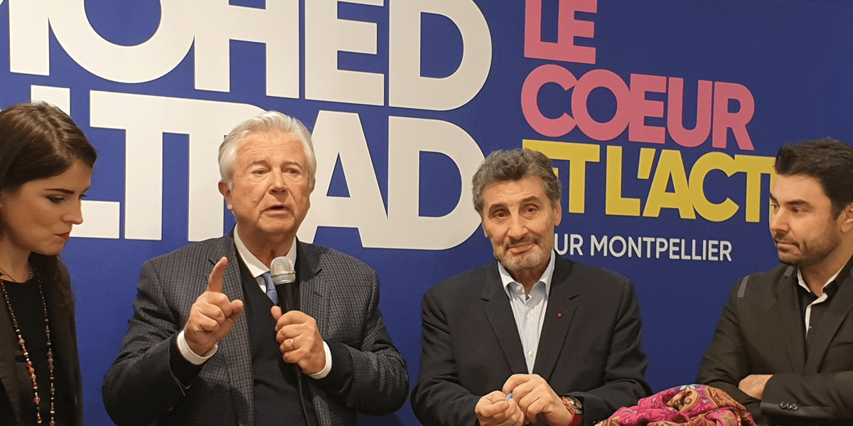 Entouré de son équipe, Mohed Altrad dévoile son programme et reçoit le soutien du sénateur LR Jean-Pierre Grand