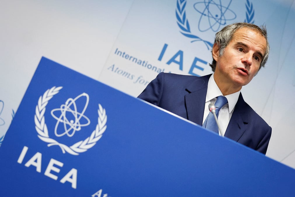 Le directeur general de l'agence internationale de l'energie atomique (aiea), rafael grossi, lors d'une conference de presse a vienne