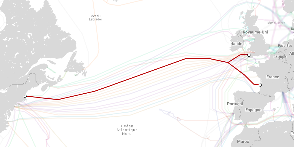 Le câble Amitié assure une connexion entre Lynn (non loin de Boston), aux Etats-Unis, et Le Porge, près de Bordeaux, en France, et Bude, au Royaume-Uni.