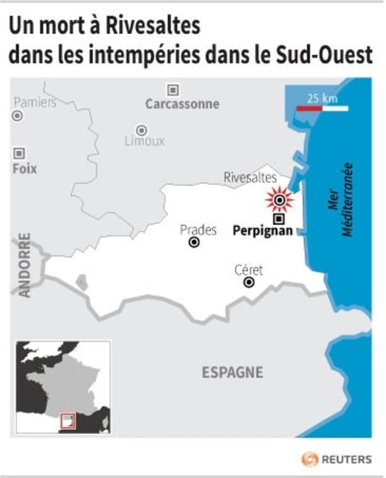 Crues dans le Sud-Ouest, un mort à Rivesaltes