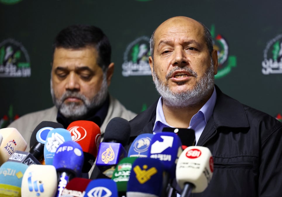 Des representants du hamas participent a une conference de presse