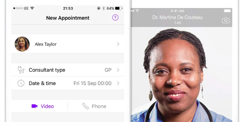 Le chatbot Babylon permet aux assurés britanniques de poser leurs questions par visioconférence (photo) ou par Tchat. DR.