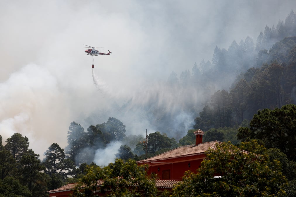 Photo du feu de foret sur l'ile de tenerife