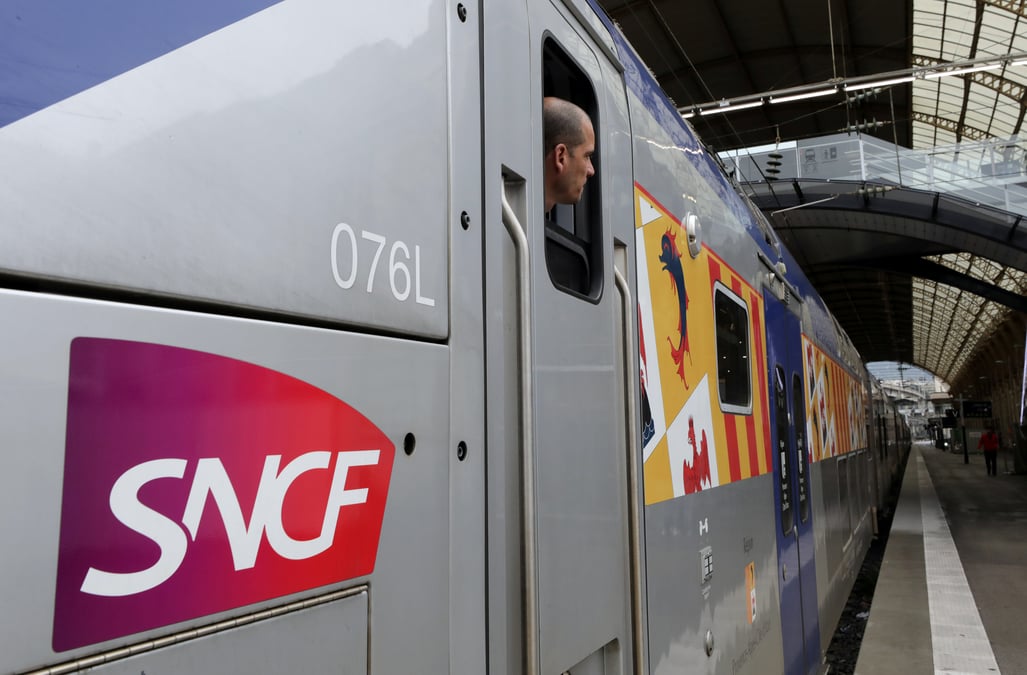 A train conductor is seen at the nice railway station on the second day of a nationwide strike by french sncf railway workers in nice