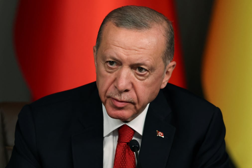 Le president turc tayyip erdogan participe a une conference de presse avec le president ukrainien volodimir zelensky