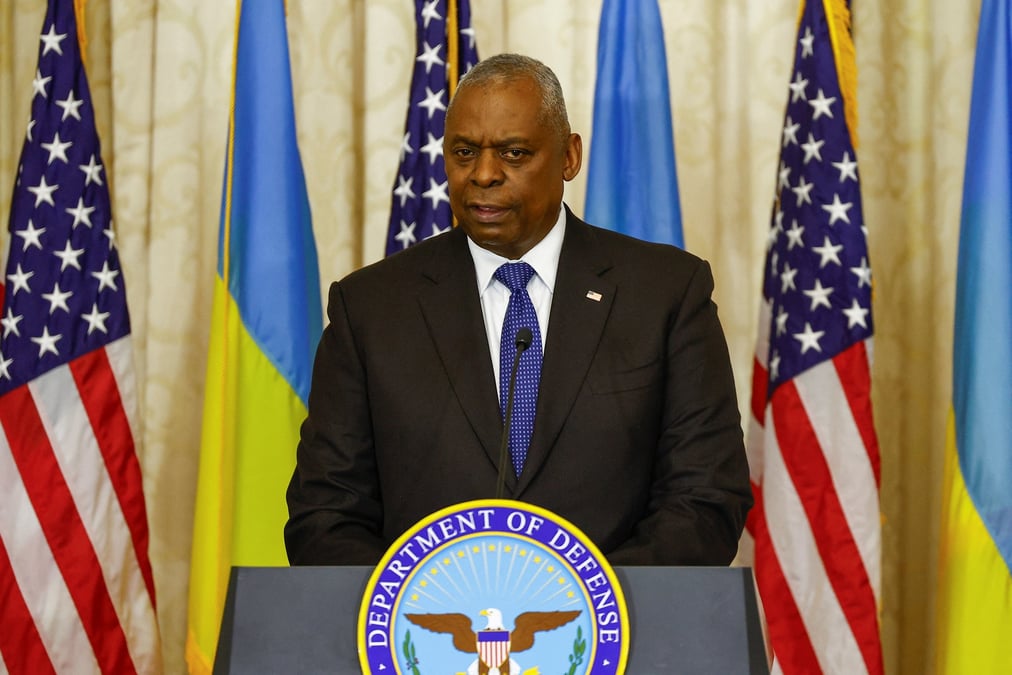 Le secretaire a la defense des etats-unis, lloyd austin, prononce un discours a kyiv, en ukraine