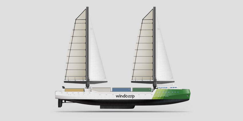 Le cargo porte-conteneurs à voile de Windcoop sera long de 85 mètres, avec une capacité d'une centaine de conteneurs pour un tonnage maximal de 1.400 tonnes.