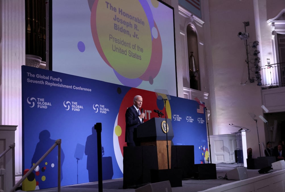 Photo d'archives: joe biden prononce un discours lors de la septieme conference de reconstitution des ressources du fonds mondial a new york