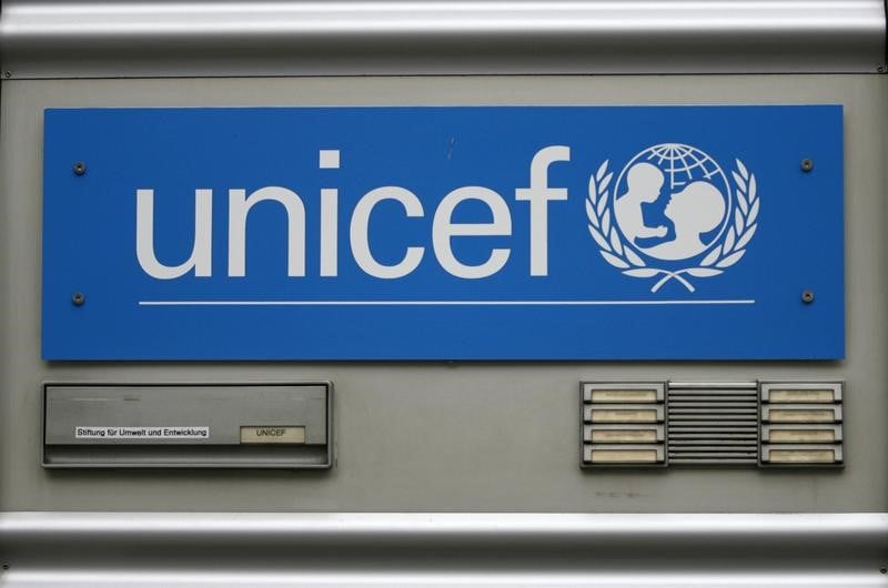 The logo of unicef is pictured at their headquarters in cologne