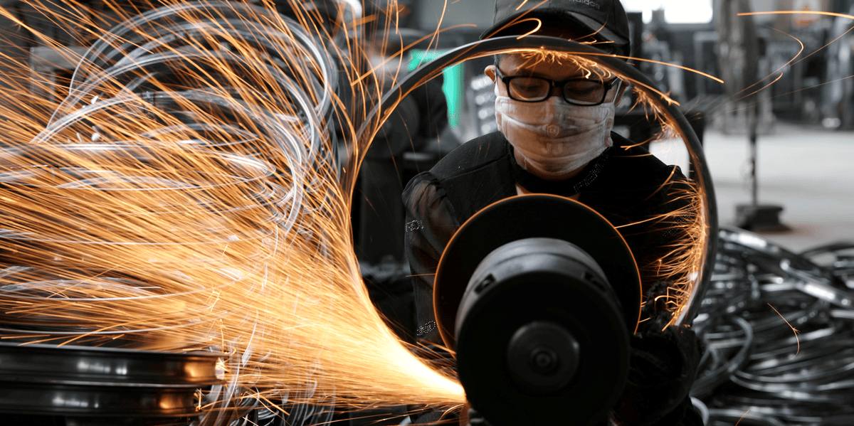 Chine, usine, manufacture, articles, sport, roue de bicyclette, croissance