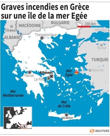 Incendies sur une ile de la mer egee