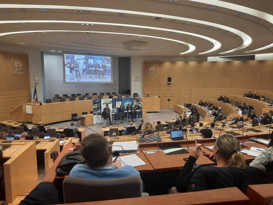 Lors de la présentation de la nouvelle stratégie de développement économique, dans l'hémicycle du conseil régional des Hauts-de-France