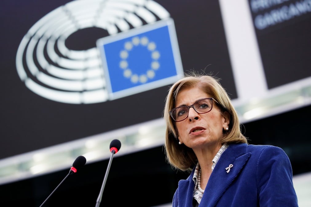 La commissaire europeenne a la sante, stella kyriakidou au parlement europeen a strasbourg, france