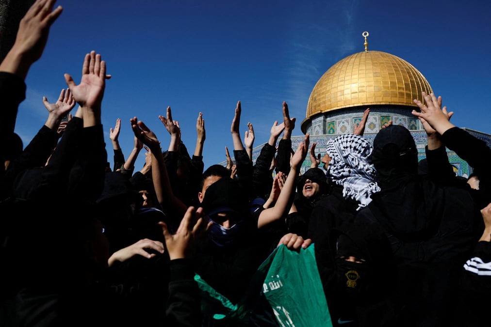 Photo d'archives des palestiniens qui protestent contre l'activite recente a gaza dans la vieille ville de jerusalem