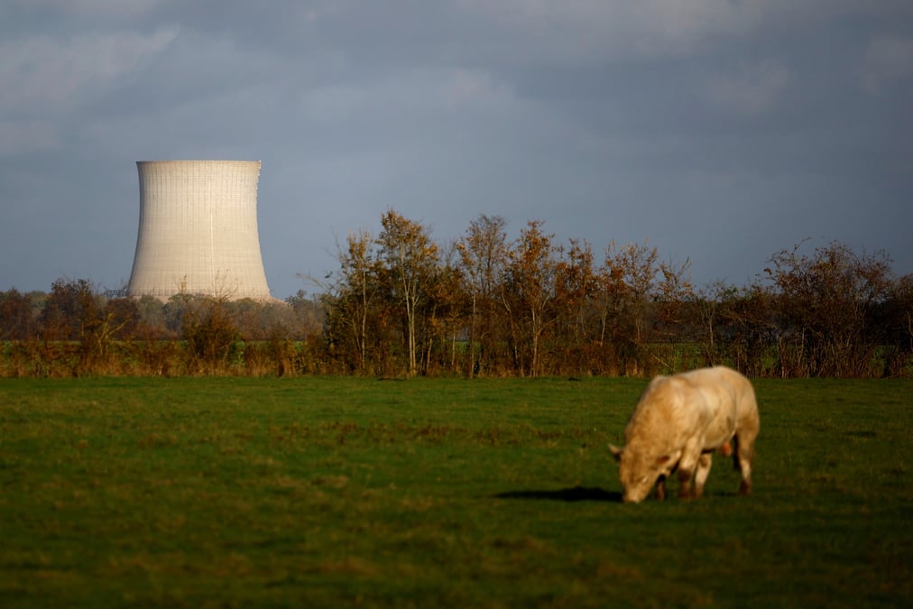Vue sur l'une des tours de refroidissement de la centrale nucleaire de saint-laurent-des-eaux a muides