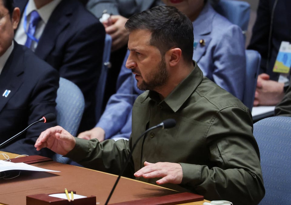 Le president ukrainien volodimir zelensky s'adressant au conseil de securite des nations unies
