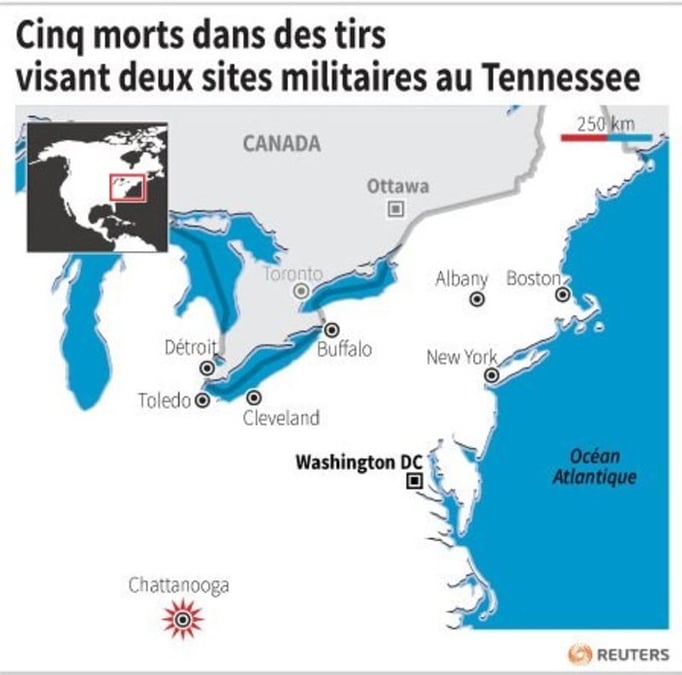 Cinq morts dans des tirs visant deux sites militaires au tennessee