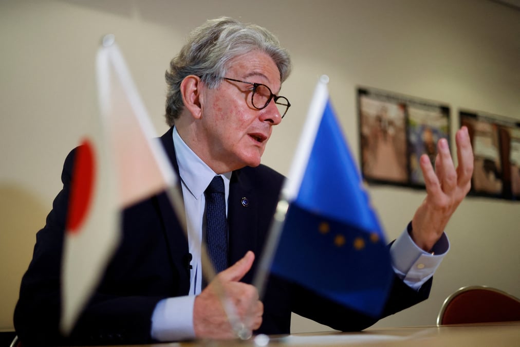 Le commissaire europeen a l'industrie, thierry breton, s'exprime lors d'une interview accordee a reuters a tokyo