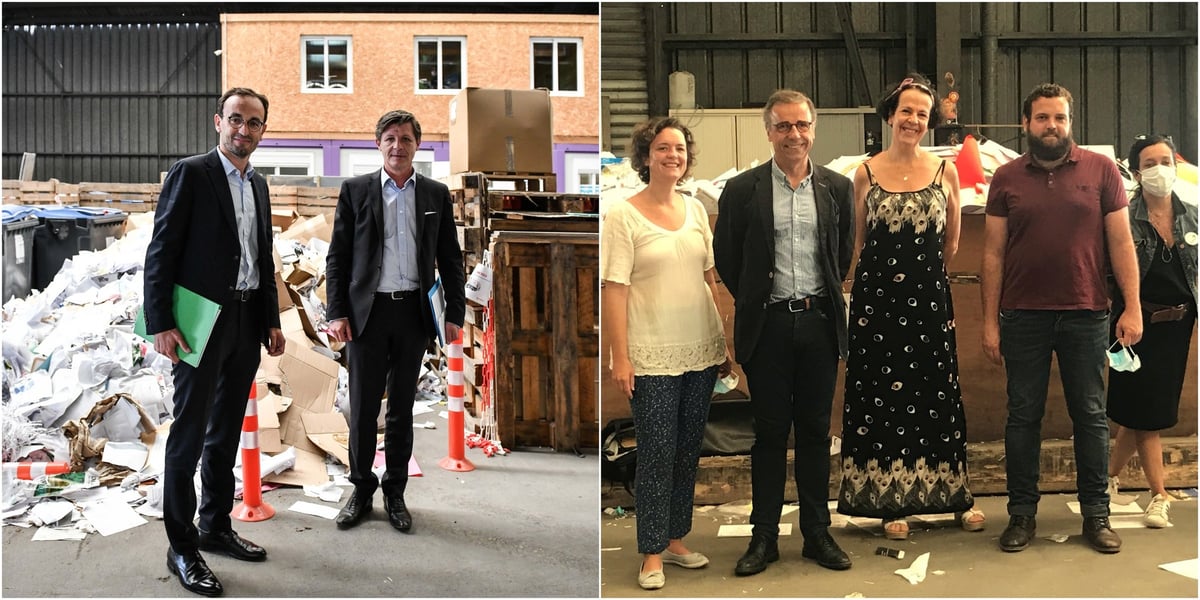 Thomas Cazenave et Nicolas Florian, à Elise Atlantique le 19 juin. Pierre Hurmic, Camille Choplin, Emmanuelle Ajon et des représentants d'Elise Atlantique, le 23 juin.