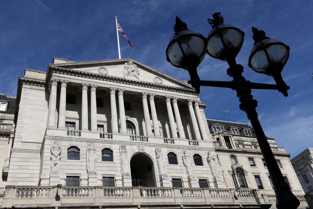 Vue generale de la banque d'angleterre a londres, en grande-bretagne