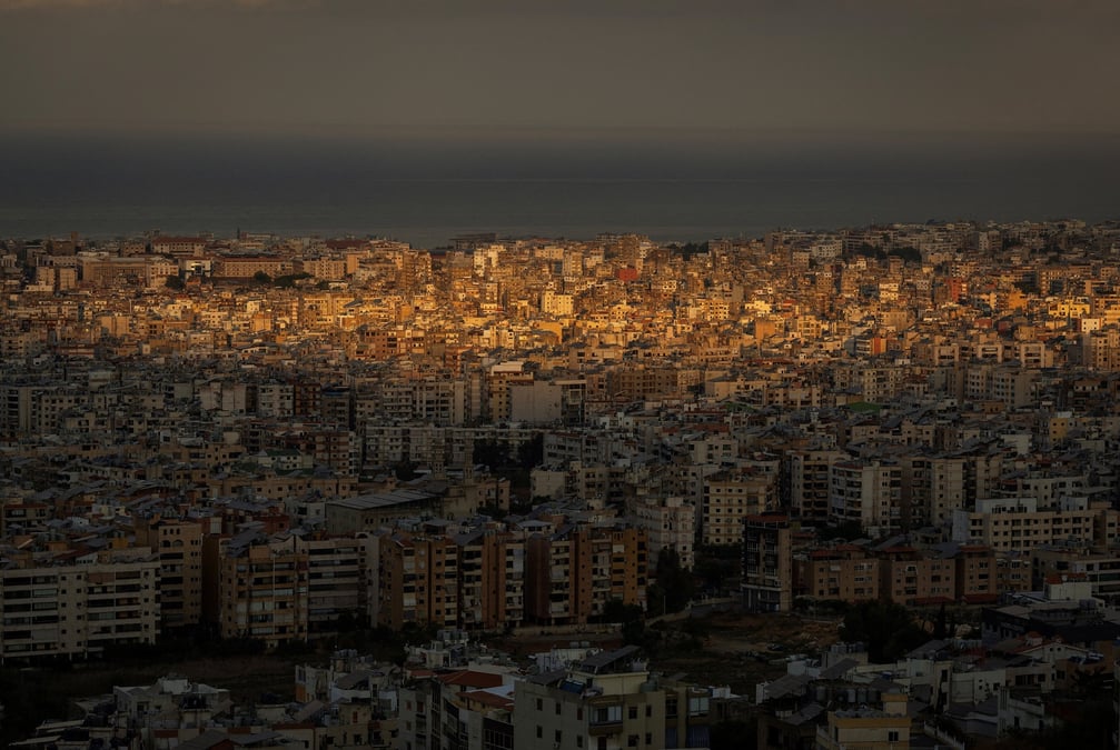 Vue generale d'immeubles residentiels dans la banlieue sud de beyrouth