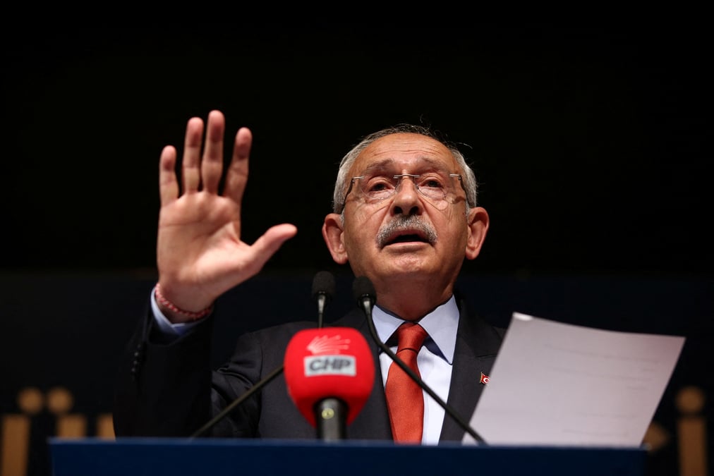 Kemal kilicdaroglu, candidat a la presidence de la principale alliance d'opposition turque, prend la parole lors d'une conference de presse a ankara