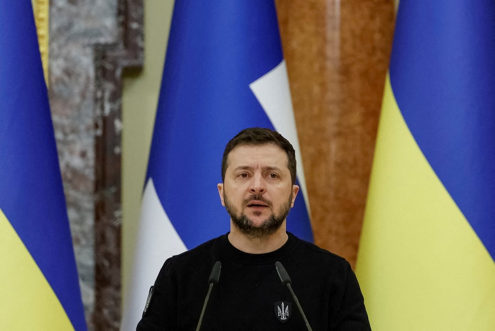 Le president ukrainien zelenskiy participe a un point de presse conjoint avec le president finlandais niinisto a kiev