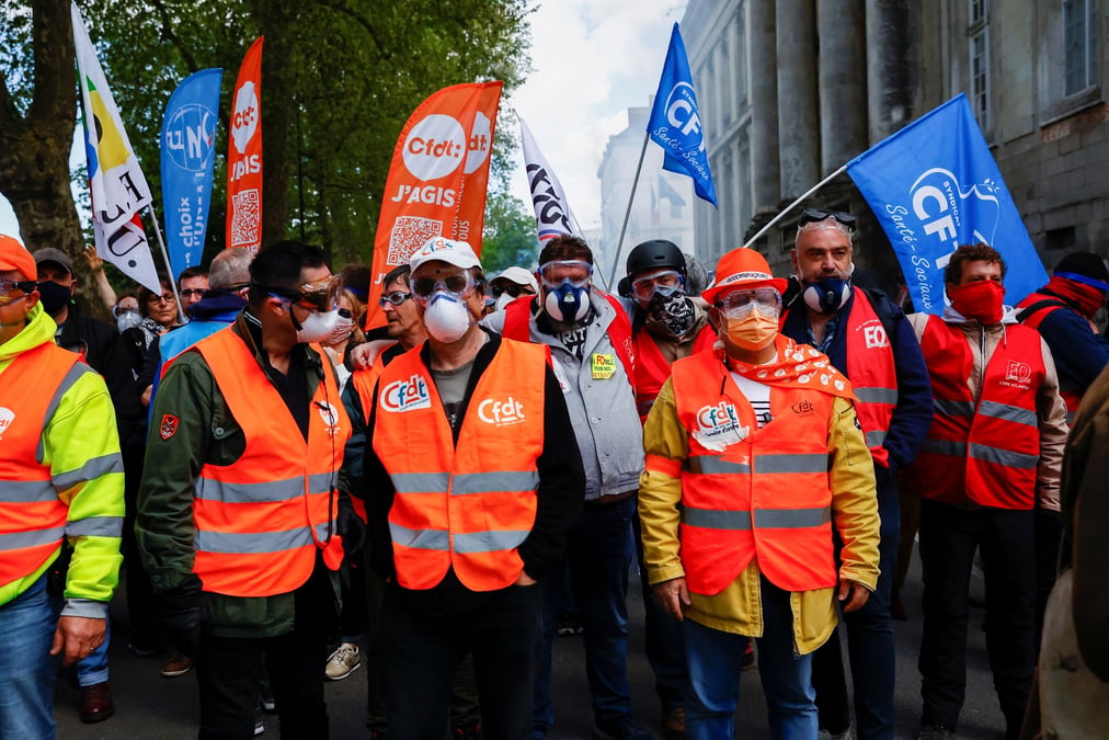 Les membres du syndicat lors d'une manifestation a nantes