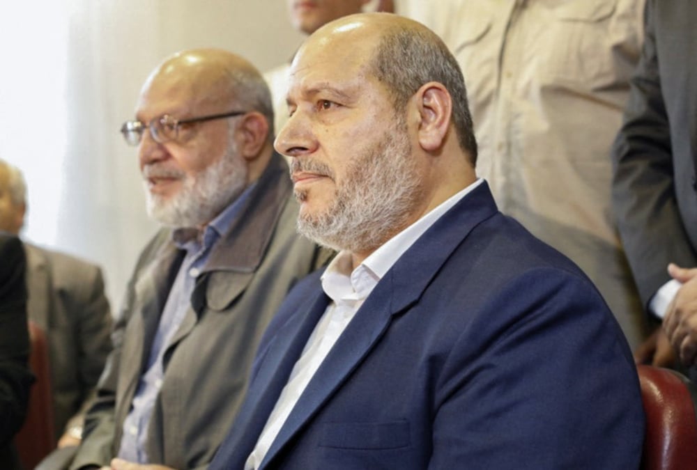 Khalil al-hayya lors d'une conference de presse a damas