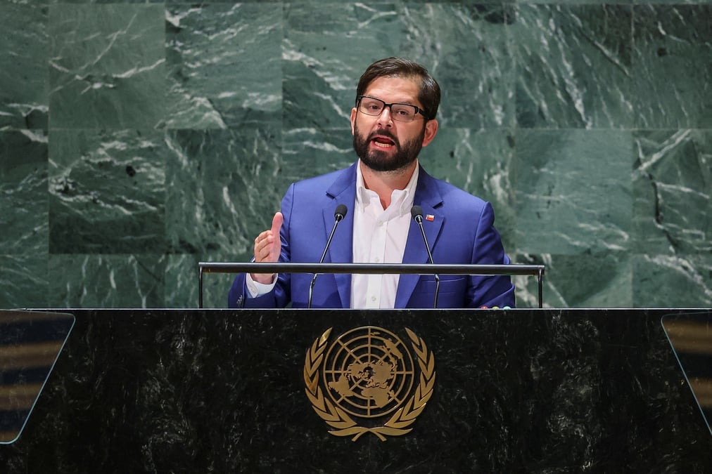 Le president chilien gabriel boric lors de la 78e session de l'assemblee generale de l'onu a new york