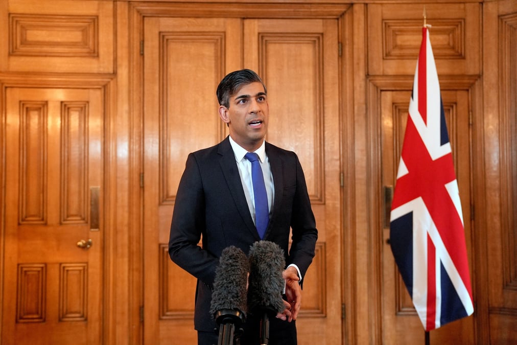 Le premier ministre britannique rishi sunak fait une declaration au 10 downing street, londres