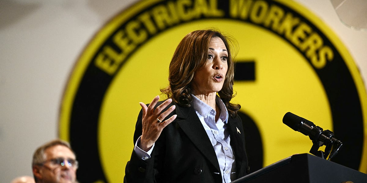 Kamala Harris lors d’un rassemblement de campagne à la section locale 5 de la Fraternité internationale des ouvriers en électricité, à Pittsburgh, le 2 septembre.